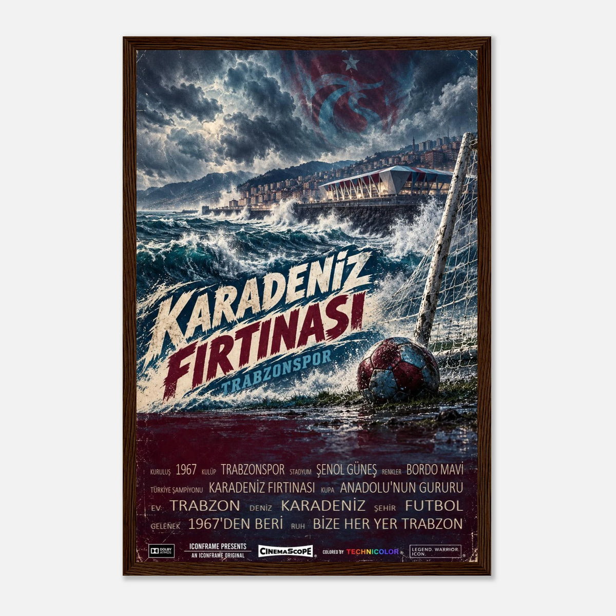 Trabzonspor Poster „Karadeniz Fırtınası“ – 30 × 45 cm, mit dunkelbraunem Holzrahmen