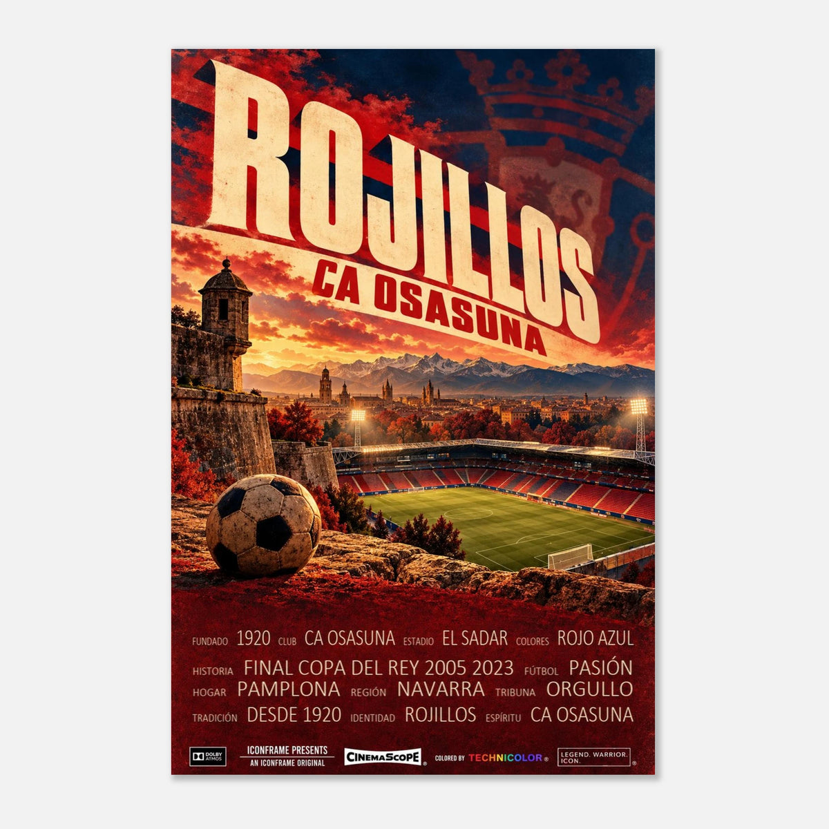 CA Osasuna Poster „Rojillos“ – 40 × 60 cm, ohne Rahmen vor hellem Hintergrund