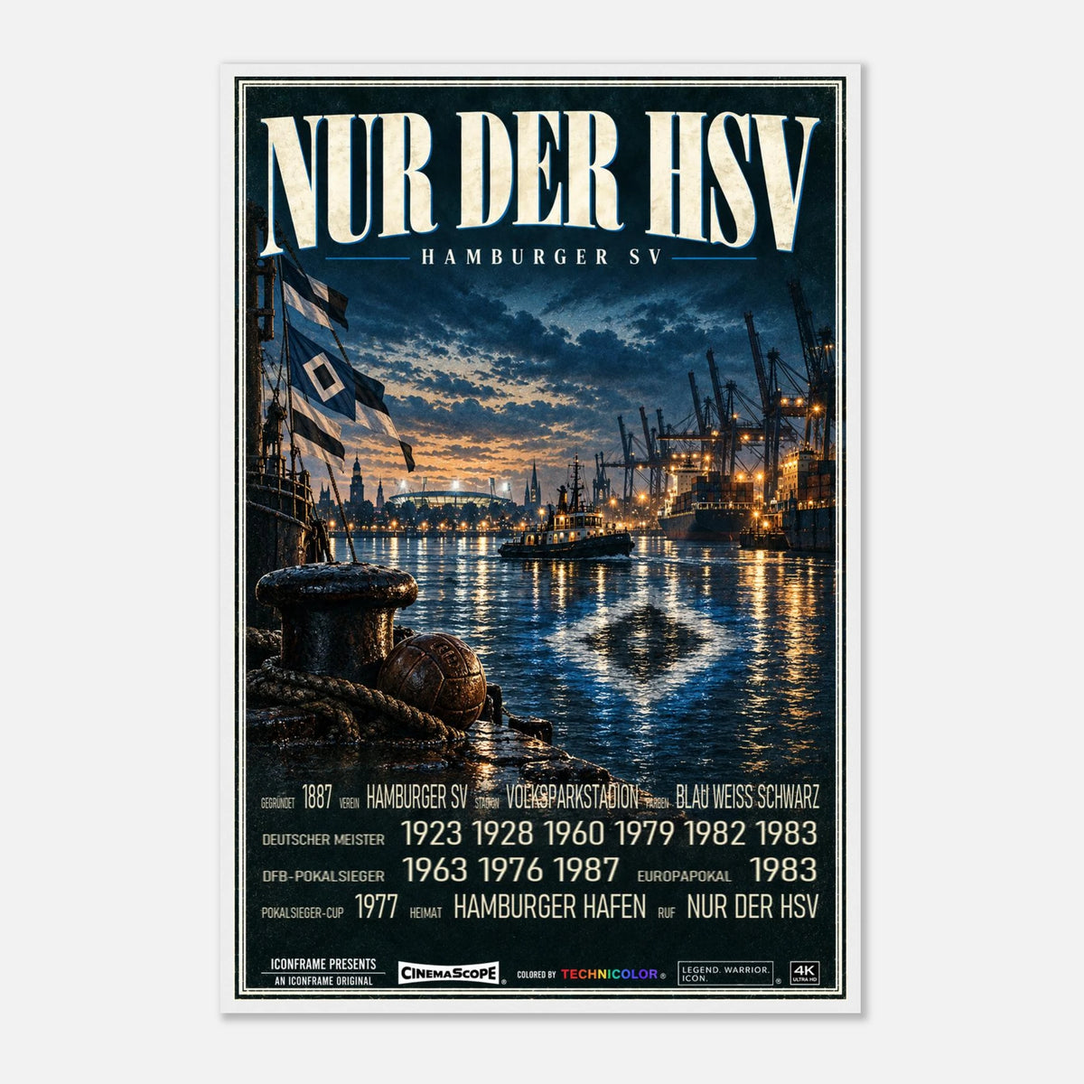 Hamburger SV Poster „Nur der HSV“ – 60 × 90 cm, mit weißem Holzrahmen vor hellem Hintergrund