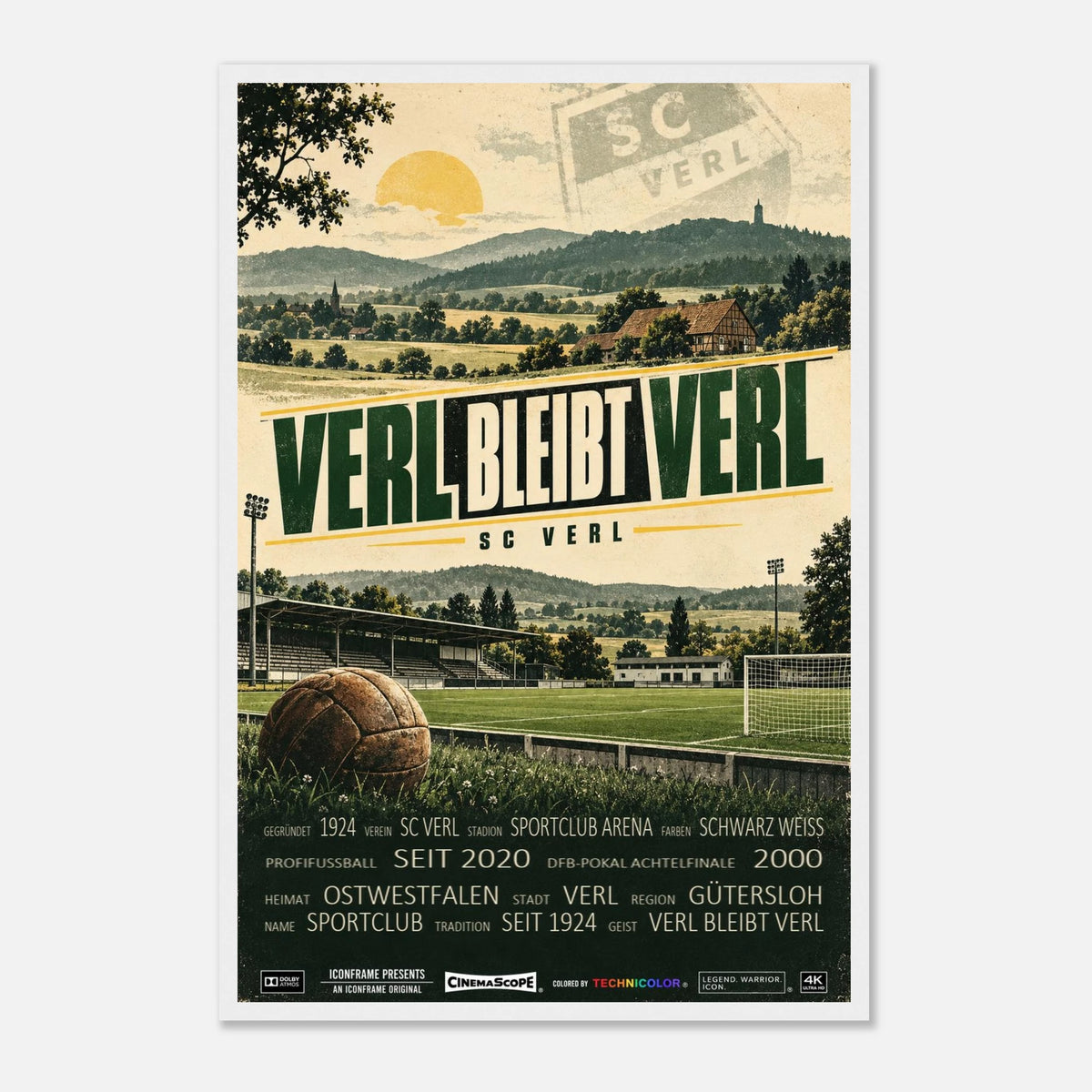 SC Verl Poster „Verl bleibt Verl“ – 40 × 60 cm, mit weißem Holzrahmen
