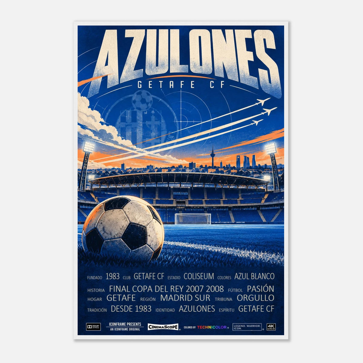 Getafe Poster „Azulones“ – 60 × 90 cm, mit weißem Holzrahmen vor hellem Hintergrund