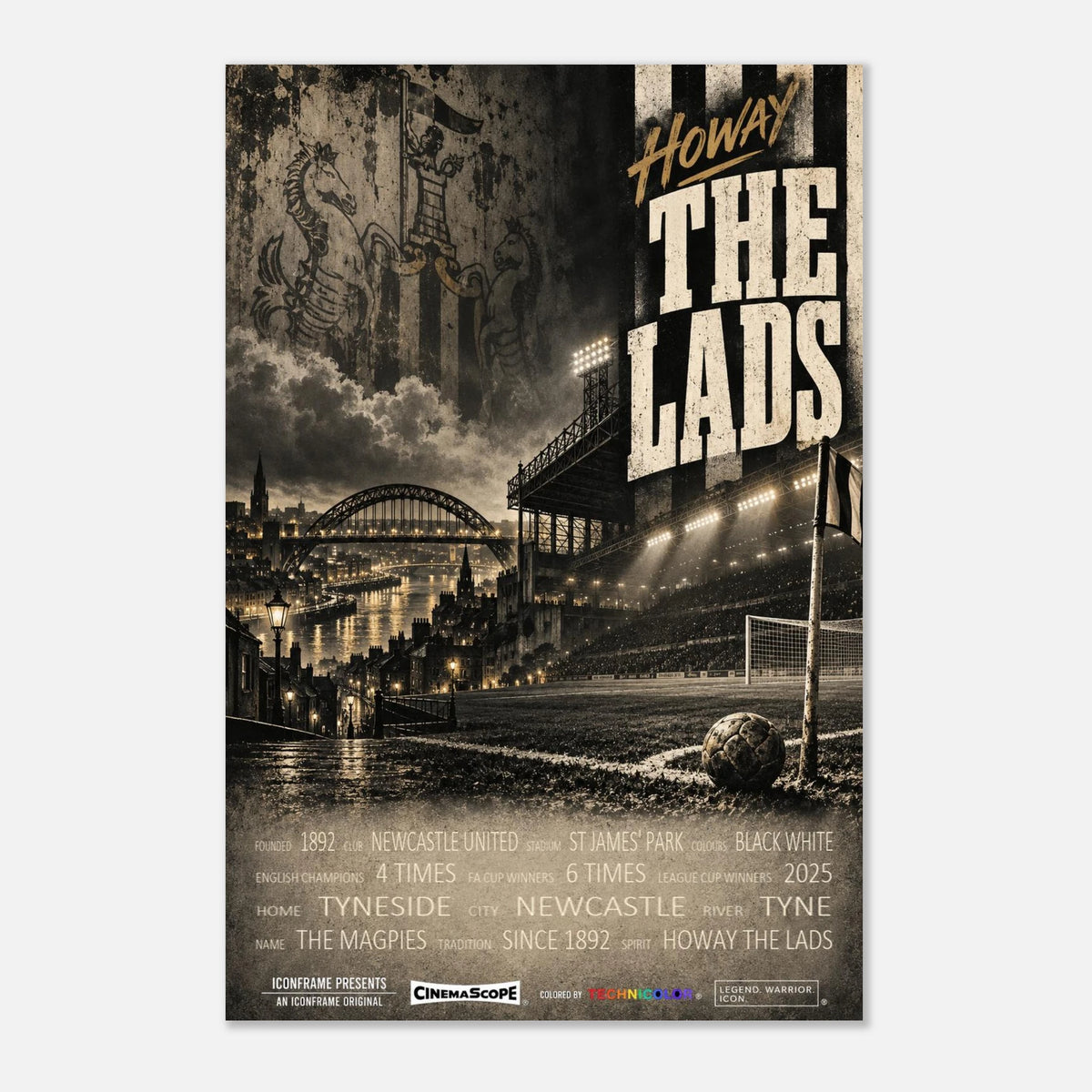 Newcastle United Poster „Howay the Lads“ – 60 × 90 cm, ohne Rahmen vor hellem Hintergrund