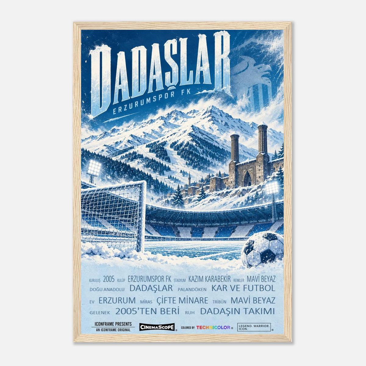 Erzurumspor FK Poster „Dadaşlar“ – 30 × 45 cm, mit naturfarbenem Holzrahmen
