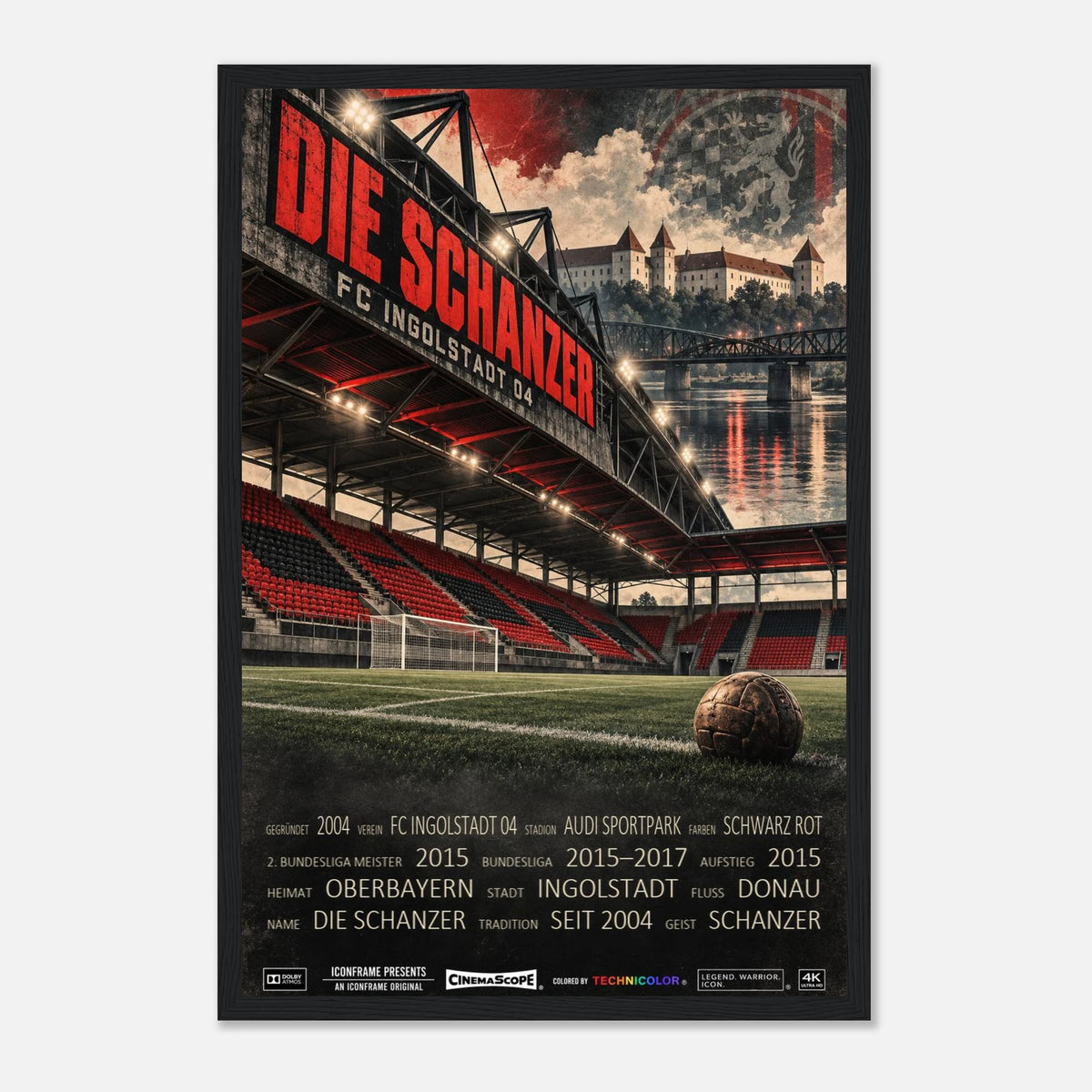 FC Ingolstadt 04 Poster „Die Schanzer“ – 30 × 45 cm, mit schwarzem Holzrahmen
