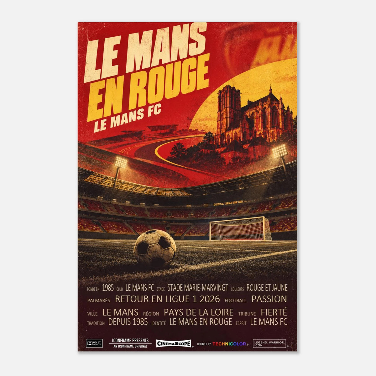 Le Mans FC Poster „Le Mans en Rouge“ – 40 × 60 cm, ohne Rahmen