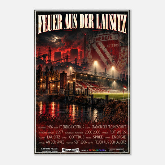 Energie Cottbus Poster „Feuer aus der Lausitz“ – 60 × 90 cm, ohne Rahmen vor hellem Hintergrund