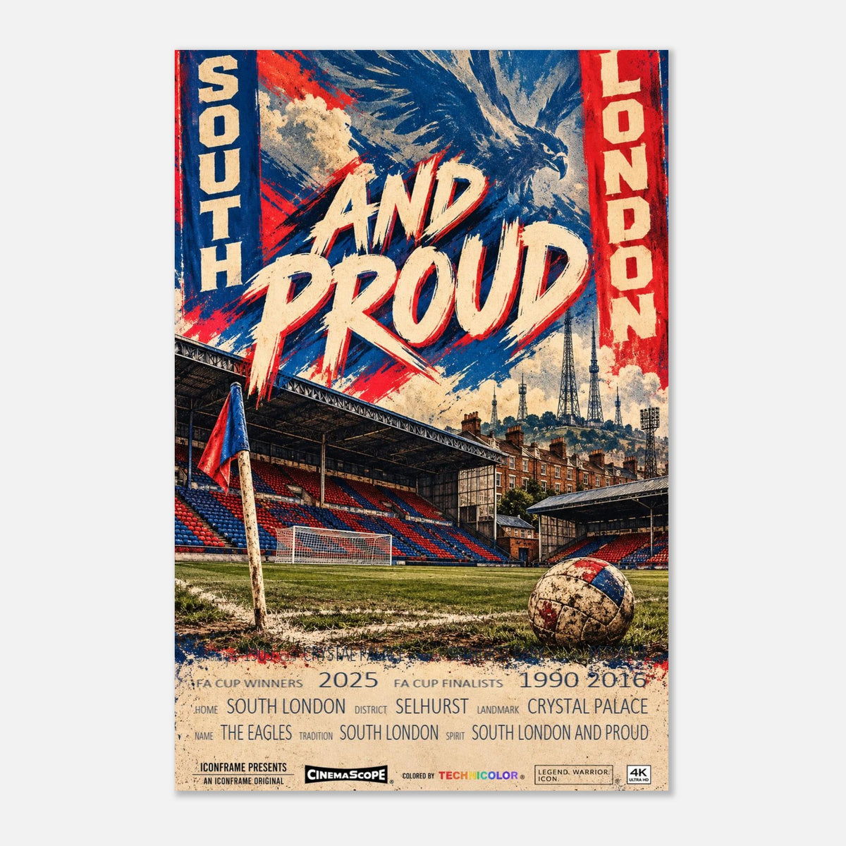 Crystal Palace Poster „South London and Proud“ – 30 × 45 cm, ohne Rahmen vor hellem Hintergrund