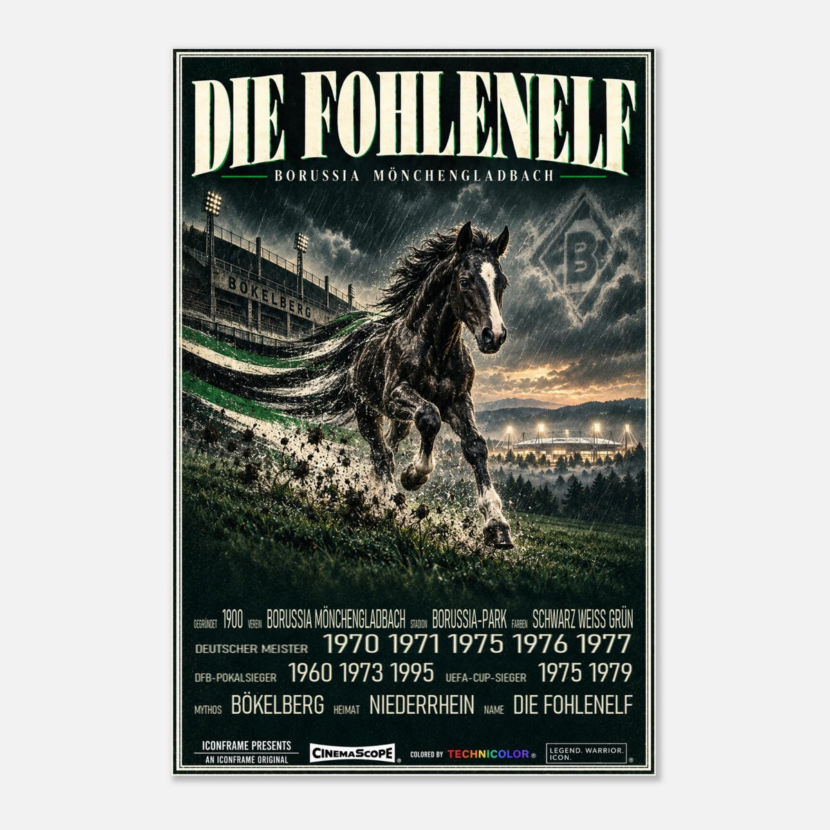Borussia Mönchengladbach Poster „Die Fohlenelf“ – 60 × 90 cm, ohne Rahmen vor hellem Hintergrund