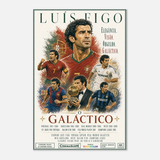 Luís Figo Fußballposter im Retro-Kinostil von ICONFRAME, 60 × 90 cm, ohne Rahmen