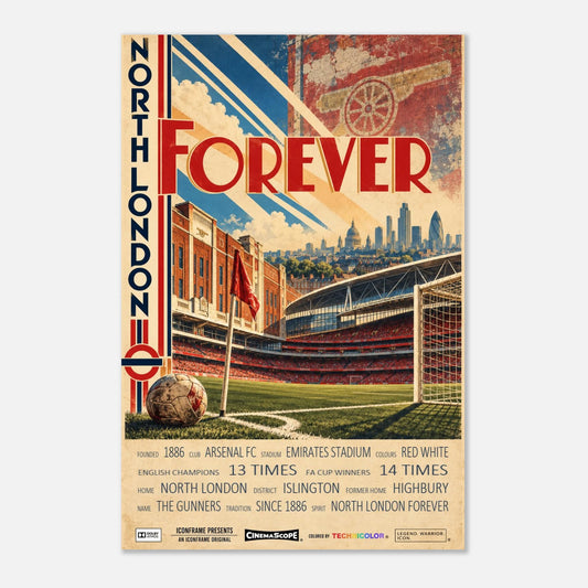 Arsenal Poster „North London Forever“ – 60 × 90 cm, ohne Rahmen vor hellem Hintergrund