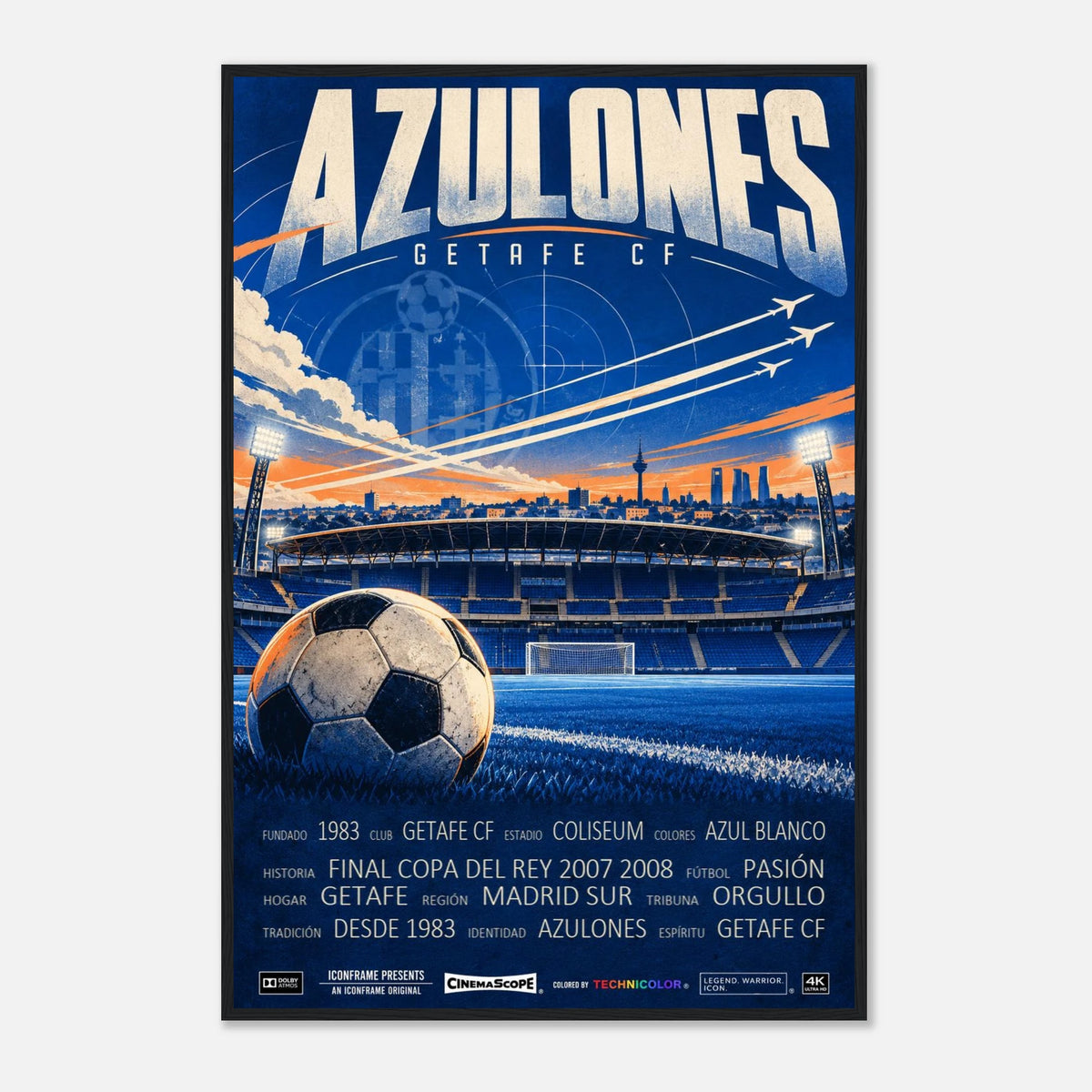 Getafe Poster „Azulones“ – 60 × 90 cm, mit schwarzem Holzrahmen vor hellem Hintergrund