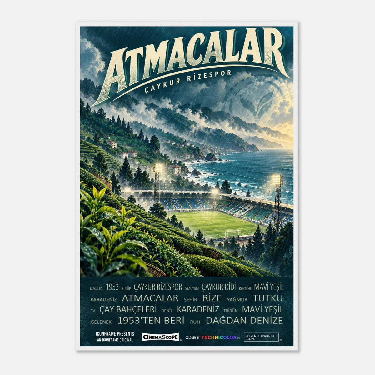 Çaykur Rizespor Poster „Atmacalar“ – 60 × 90 cm, mit weißem Holzrahmen