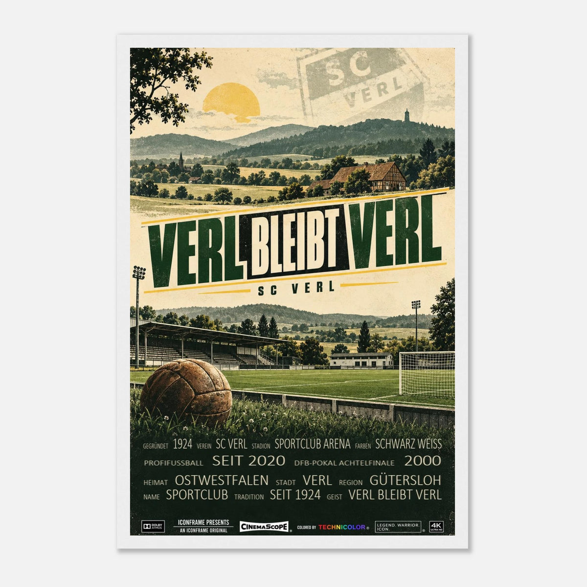 SC Verl Poster „Verl bleibt Verl“ – 30 × 45 cm, mit weißem Holzrahmen
