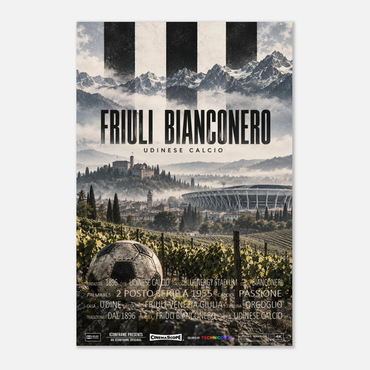 Udinese Calcio Poster „Friuli Bianconero“ – 60 × 90 cm, ohne Rahmen vor hellem Hintergrund