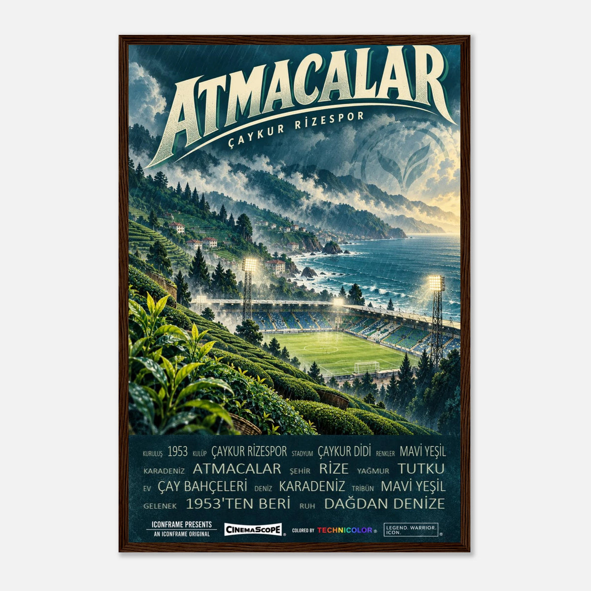 Çaykur Rizespor Poster „Atmacalar“ – 40 × 60 cm, mit dunkelbraunem Holzrahmen