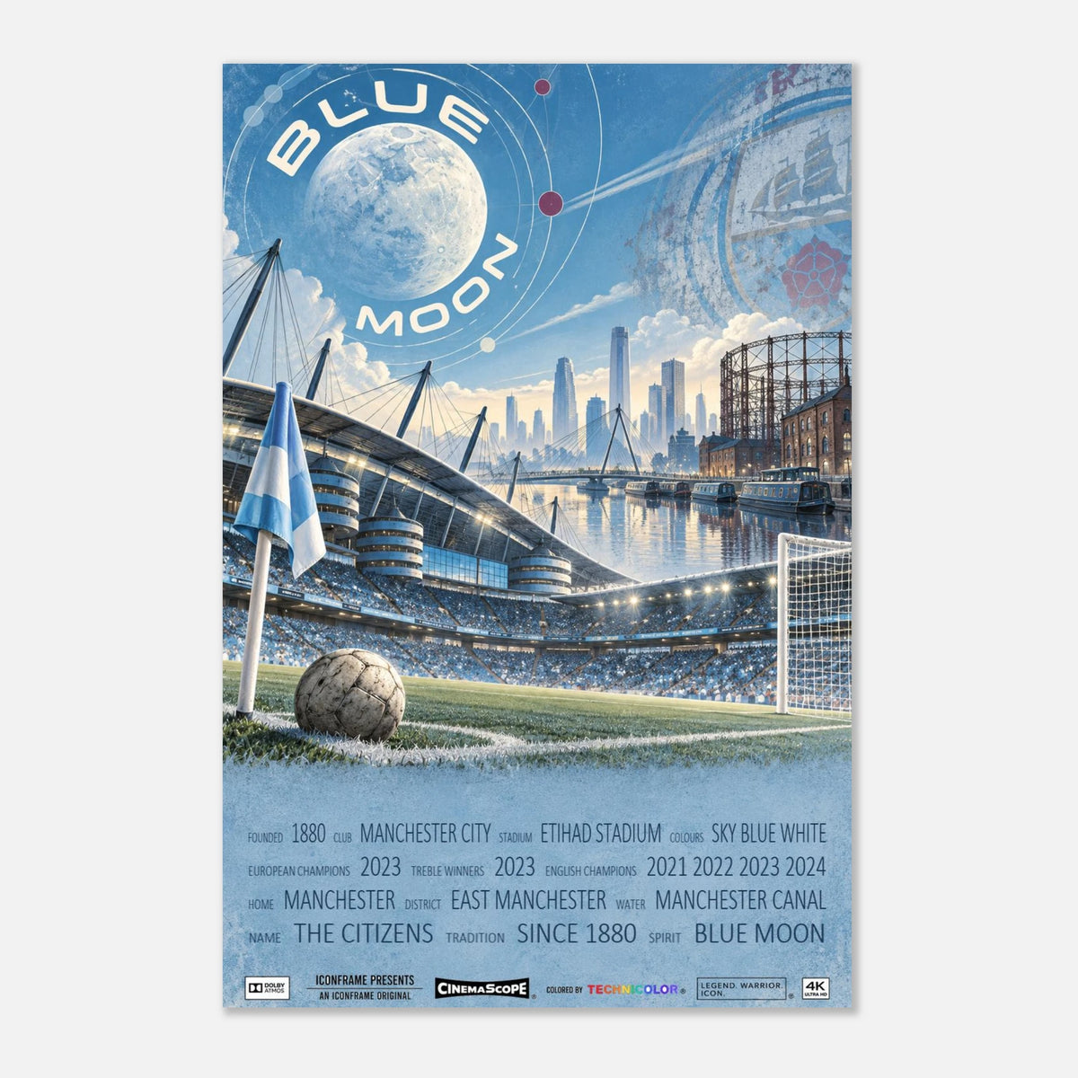Manchester City Poster „Blue Moon“ – 30 × 45 cm, ohne Rahmen vor hellem Hintergrund