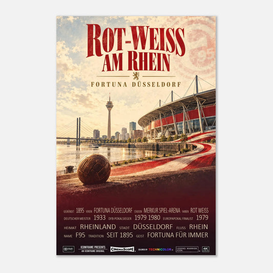 Fortuna Düsseldorf Poster „Rot-Weiss am Rhein“ – 60 × 90 cm, ohne Rahmen