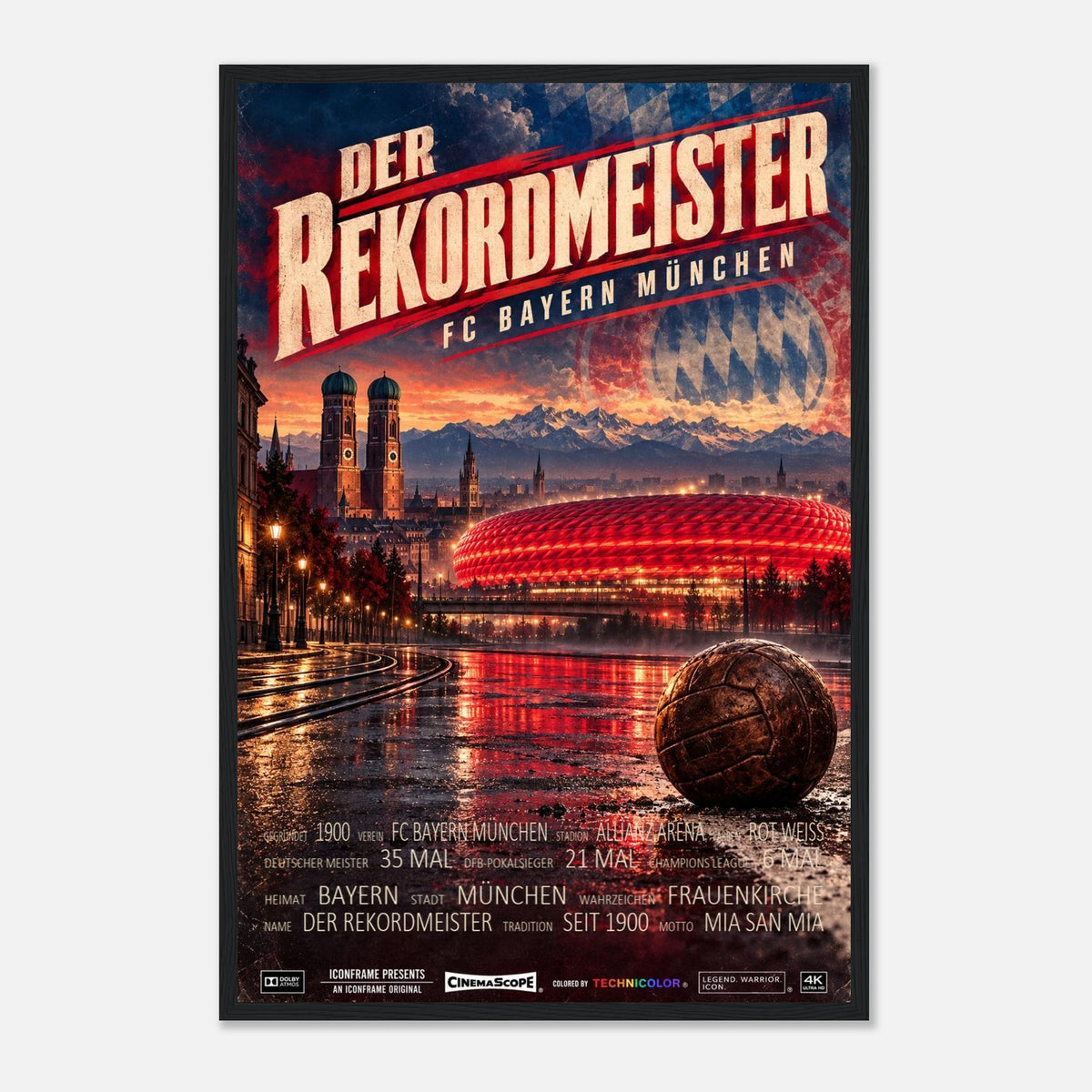 Bayern München Poster „Der Rekordmeister“ – 40 × 60 cm, mit schwarzem Holzrahmen