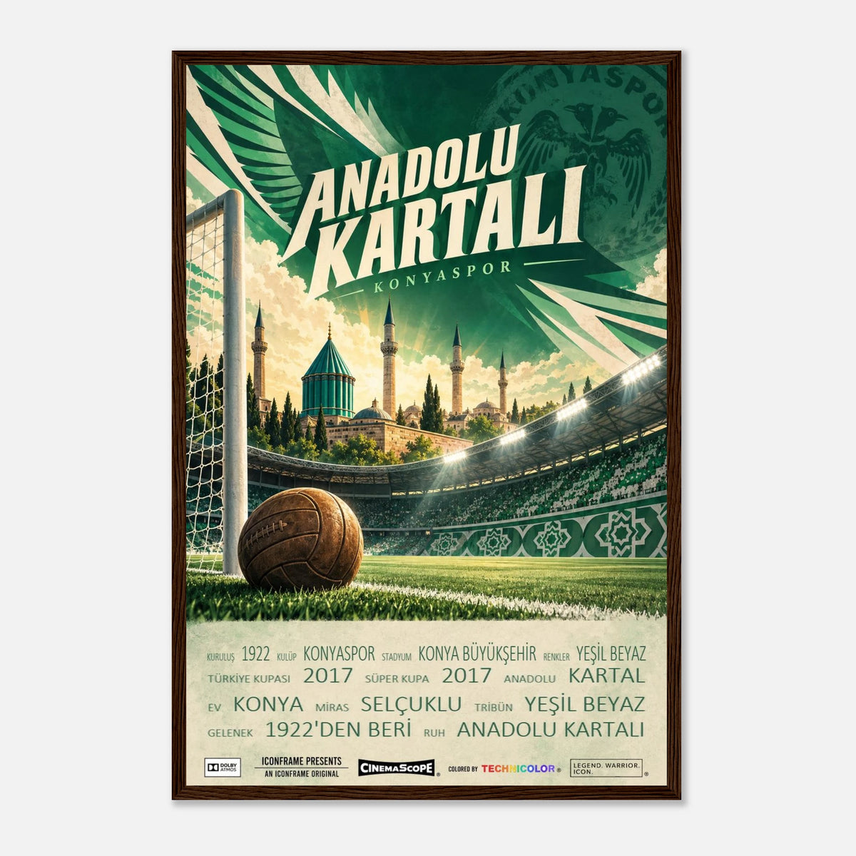 Konyaspor Poster „Anadolu Kartalı“ – 40 × 60 cm, mit dunkelbraunem Holzrahmen
