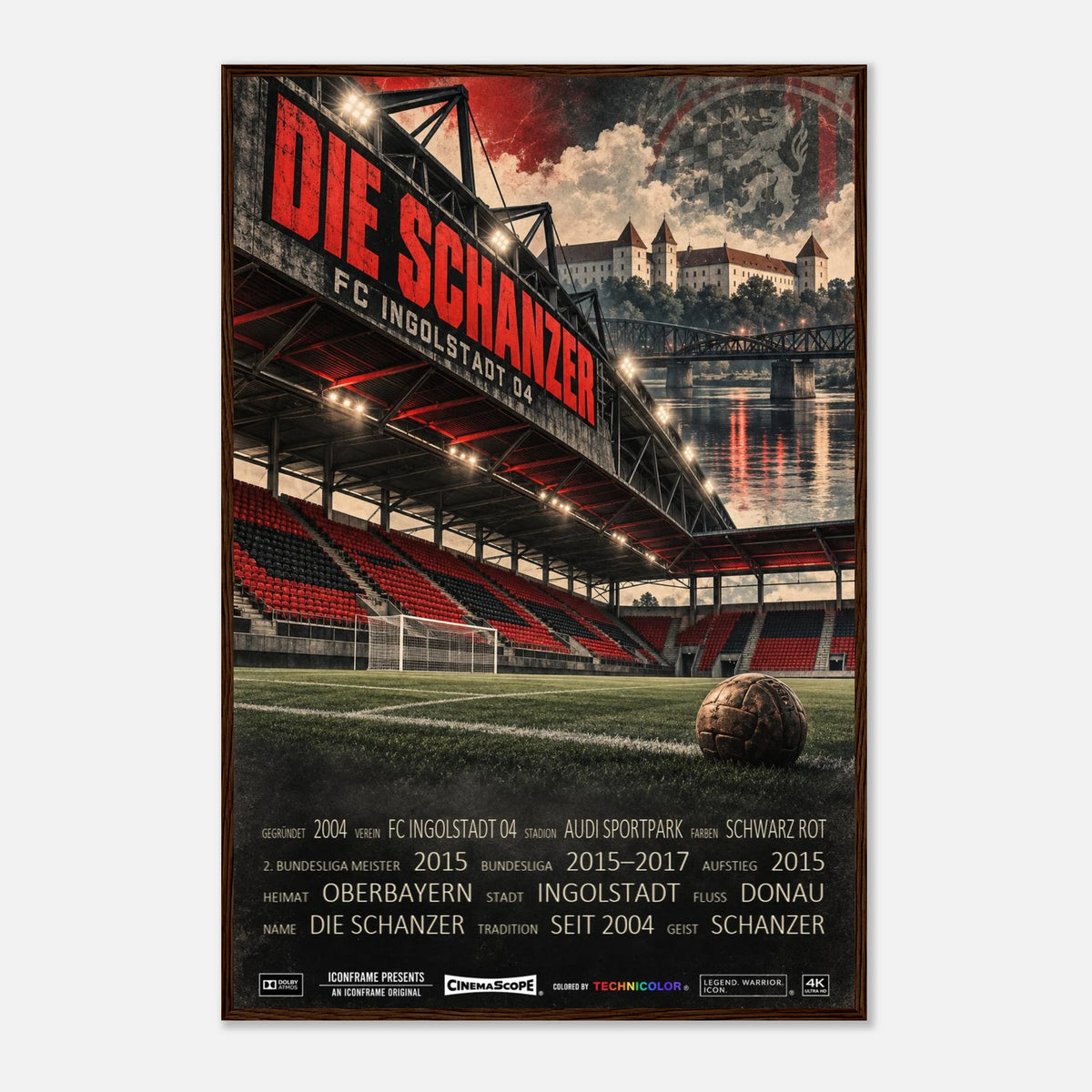 FC Ingolstadt 04 Poster „Die Schanzer“ – 60 × 90 cm, mit dunkelbraunem Holzrahmen