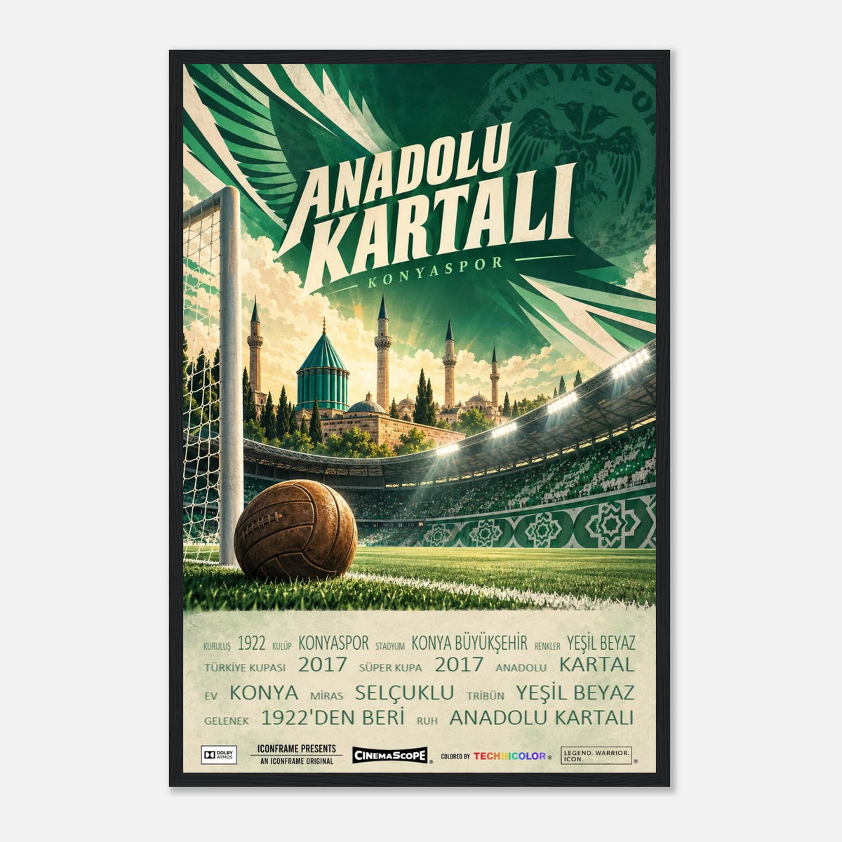 Konyaspor Poster „Anadolu Kartalı“ – 40 × 60 cm, mit schwarzem Holzrahmen