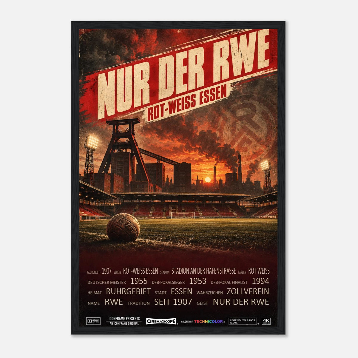 Rot-Weiss Essen Poster „Nur der RWE“ – 30 × 45 cm, mit schwarzem Holzrahmen