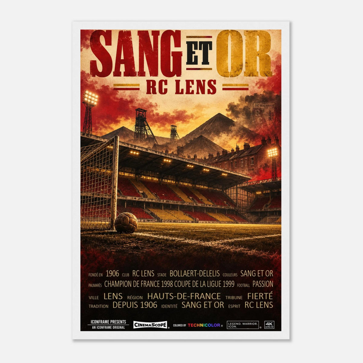 RC Lens Poster „Sang et Or“ – 30 × 45 cm, mit weißem Holzrahmen