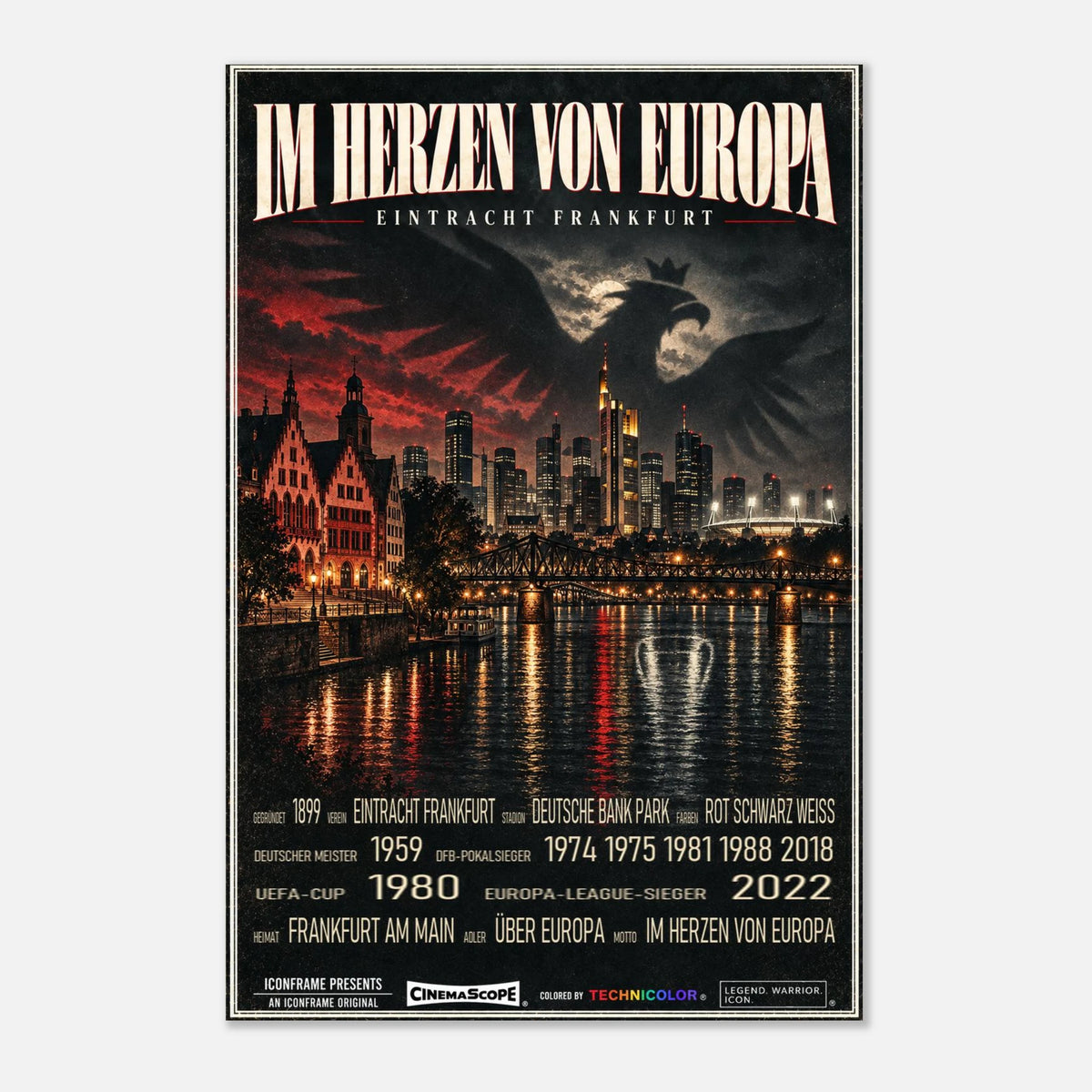 Eintracht Frankfurt Poster „Im Herzen von Europa“ – 40 × 60 cm, ohne Rahmen vor hellem Hintergrund