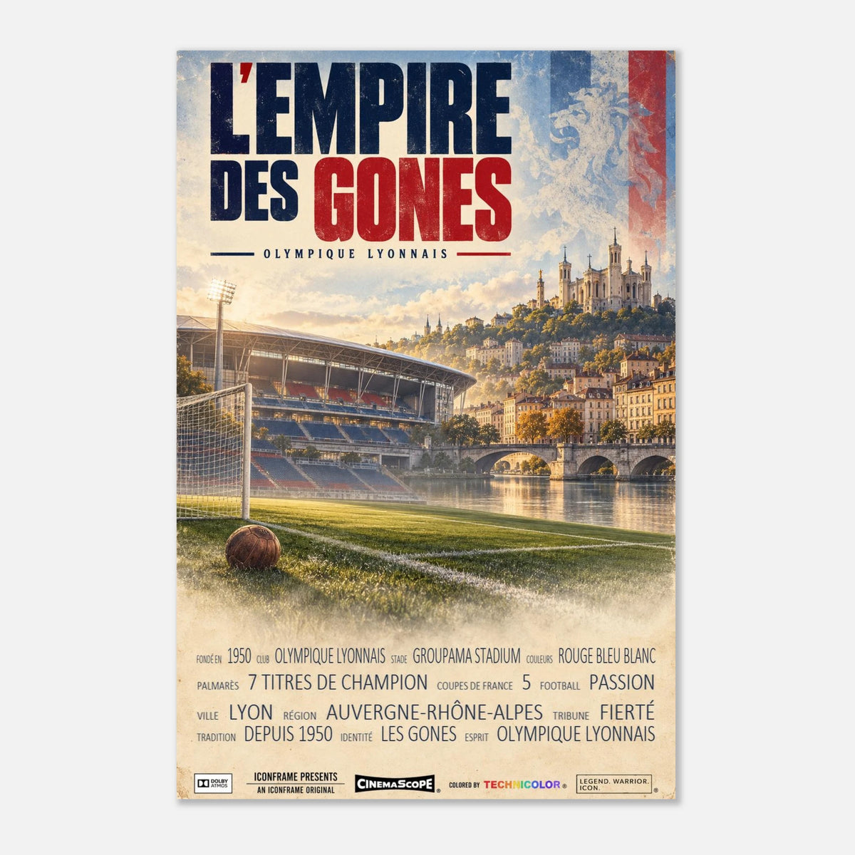 Olympique Lyon Poster „L’Empire des Gones“ – 30 × 45 cm, ohne Rahmen