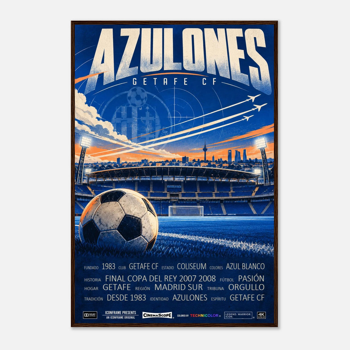 Getafe Poster „Azulones“ – 60 × 90 cm, mit dunkelbraunem Holzrahmen vor hellem Hintergrund