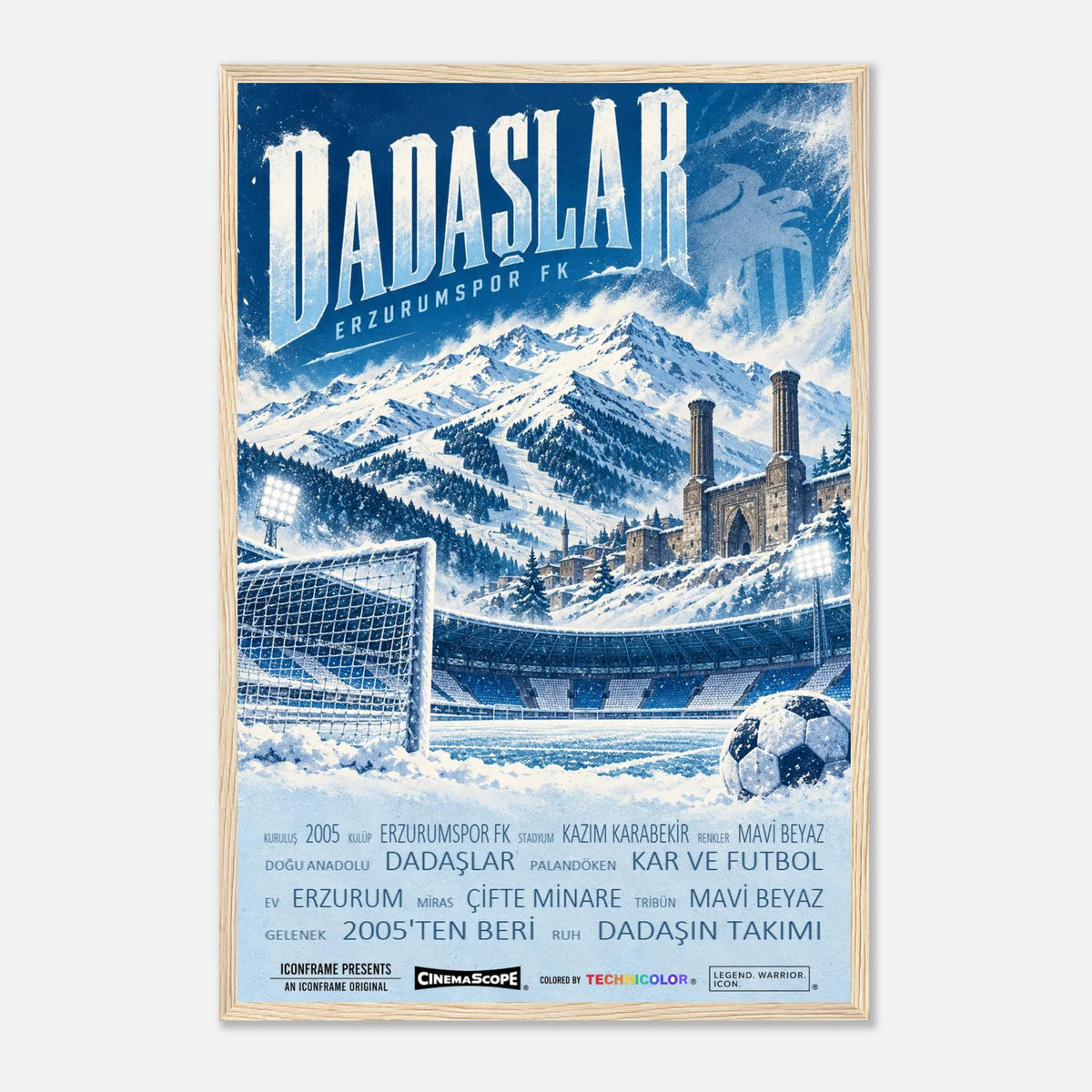 Erzurumspor FK Poster „Dadaşlar“ – 40 × 60 cm, mit naturfarbenem Holzrahmen