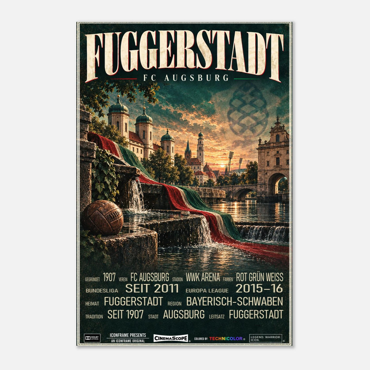 FC Augsburg Poster „Fuggerstadt“ – 30 × 45 cm, ohne Rahmen vor hellem Hintergrund