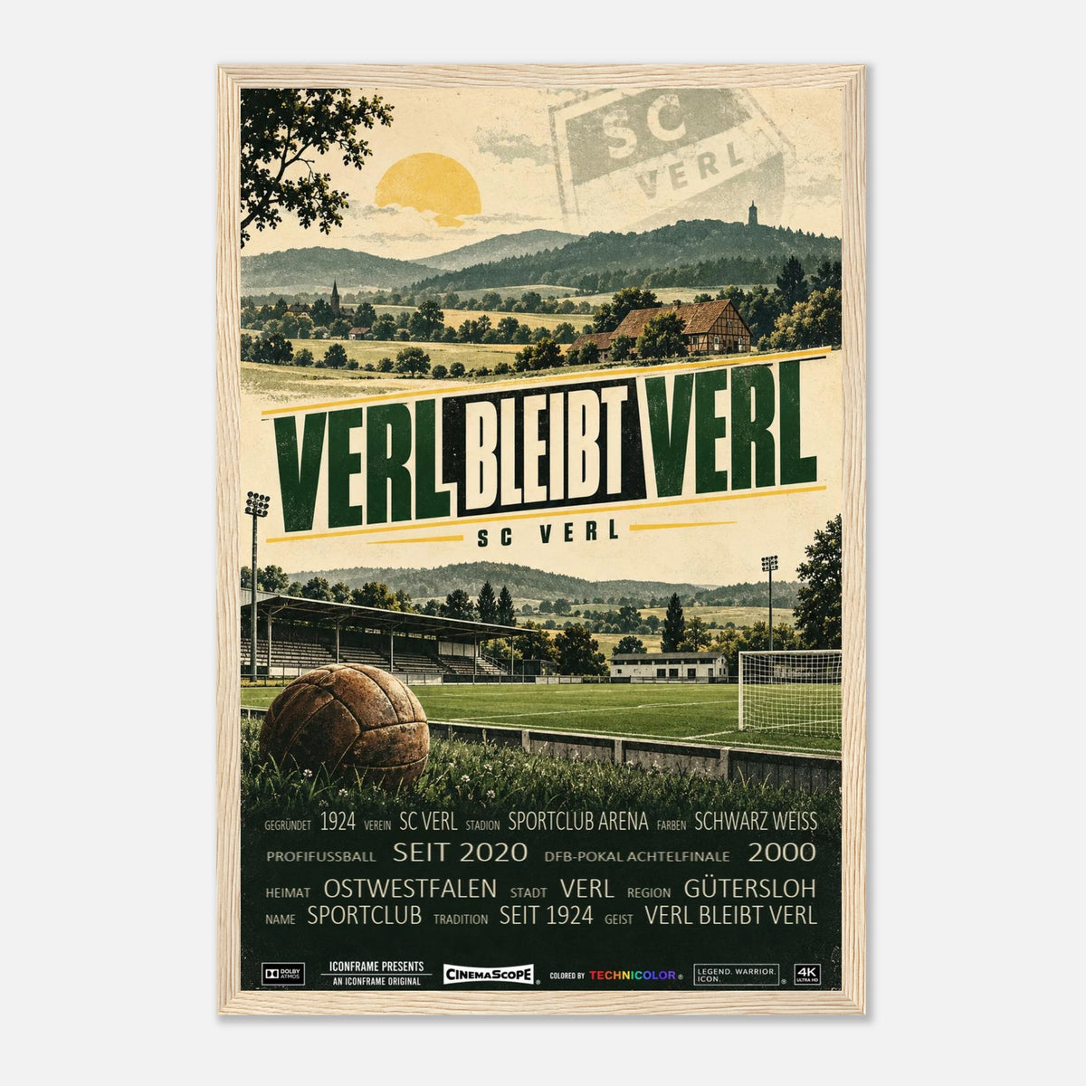 SC Verl Poster „Verl bleibt Verl“ – 30 × 45 cm, mit naturfarbenem Holzrahmen