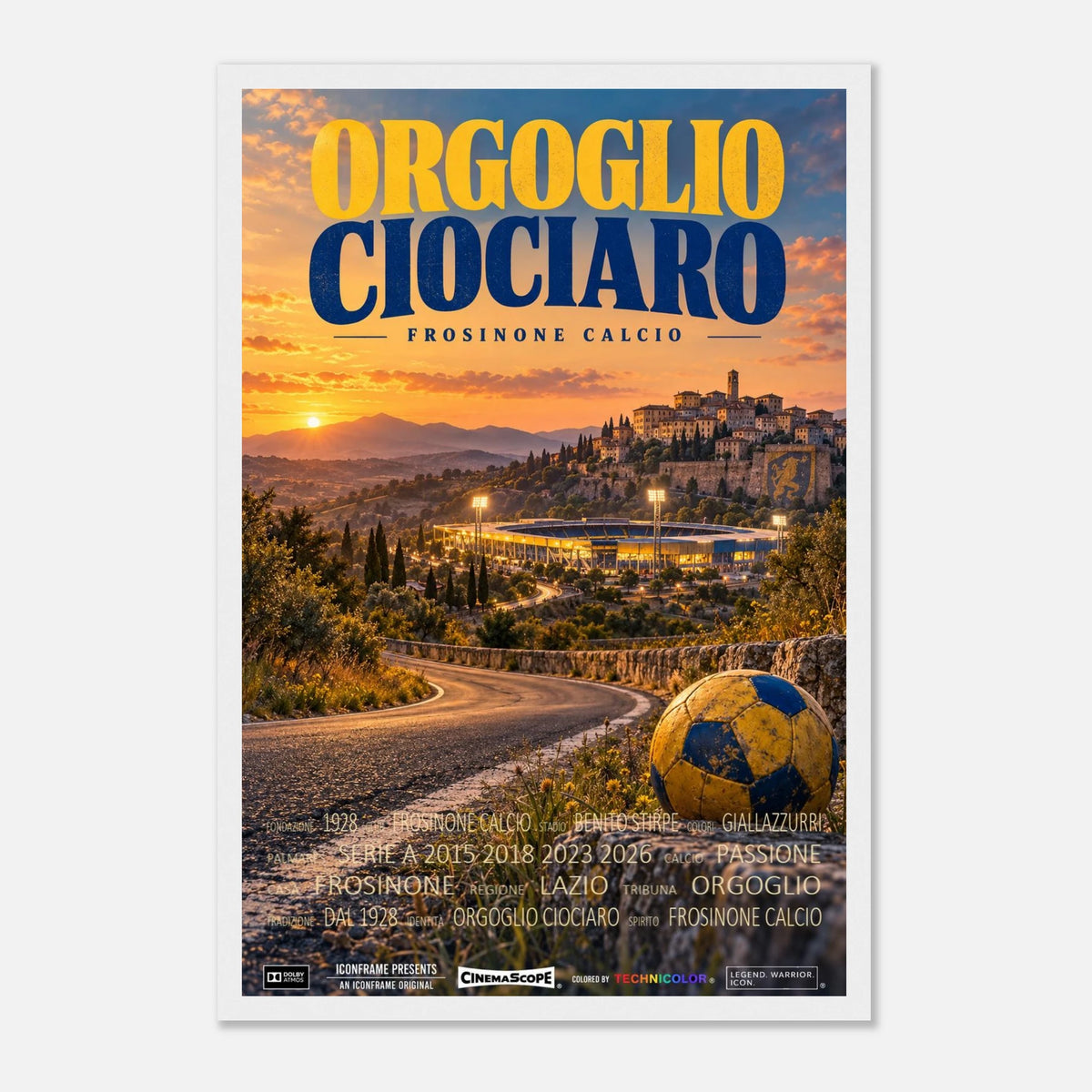 Frosinone Calcio Poster „Orgoglio Ciociaro“ – 30 × 45 cm, mit weißem Holzrahmen vor hellem Hintergrund