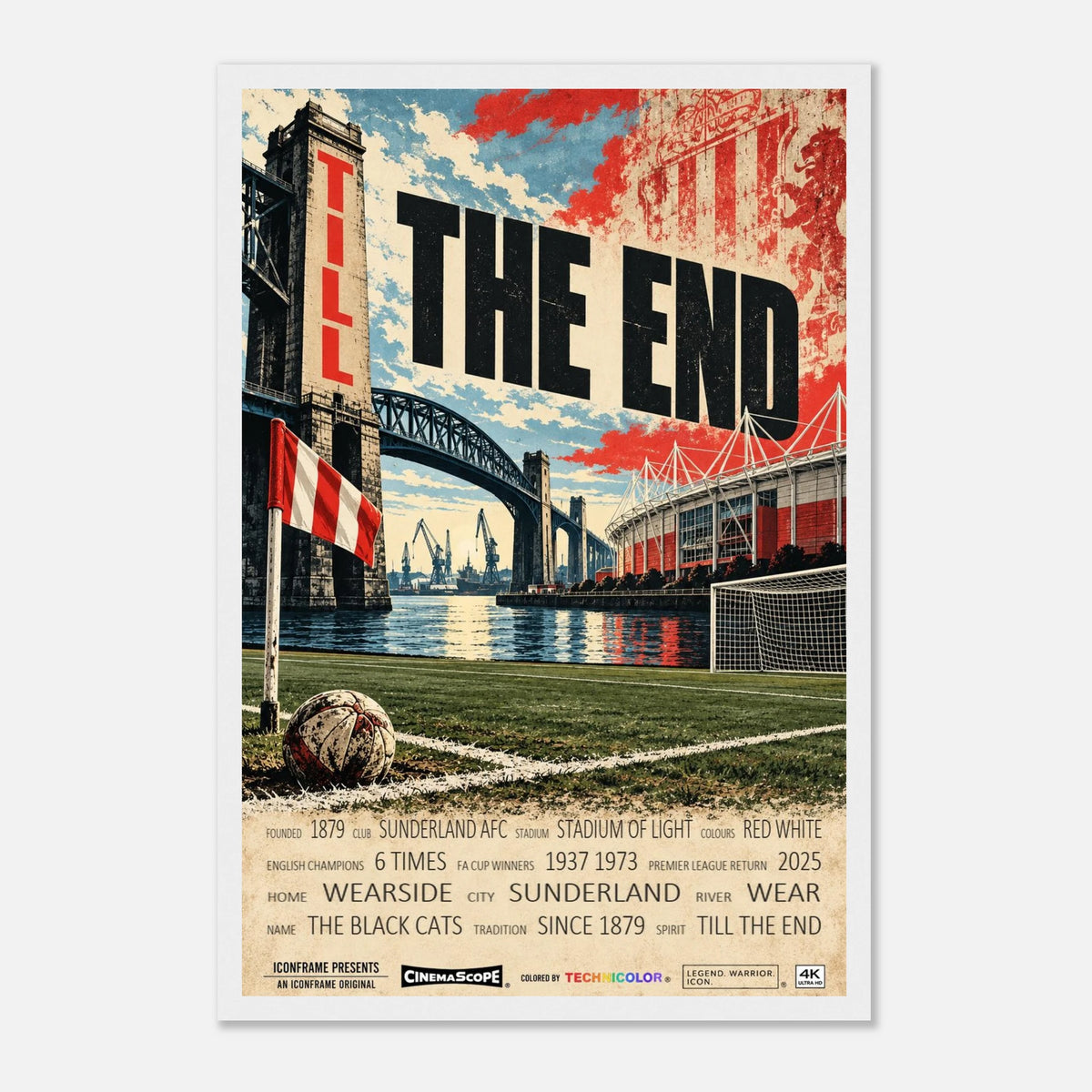 Sunderland Poster „Till the End“ – 30 × 45 cm, mit weißem Holzrahmen vor hellem Hintergrund