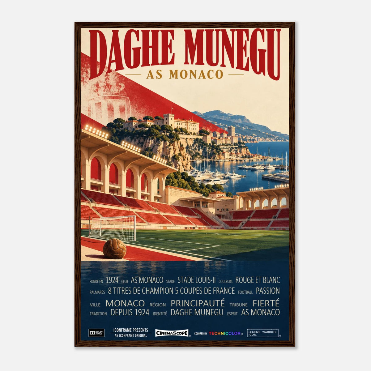 AS Monaco Poster „Daghe Munegu“ – 40 × 60 cm, mit dunkelbraunem Holzrahmen