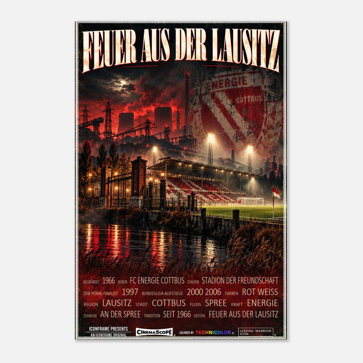 Energie Cottbus Poster „Feuer aus der Lausitz“ – 30 × 45 cm, ohne Rahmen vor hellem Hintergrund