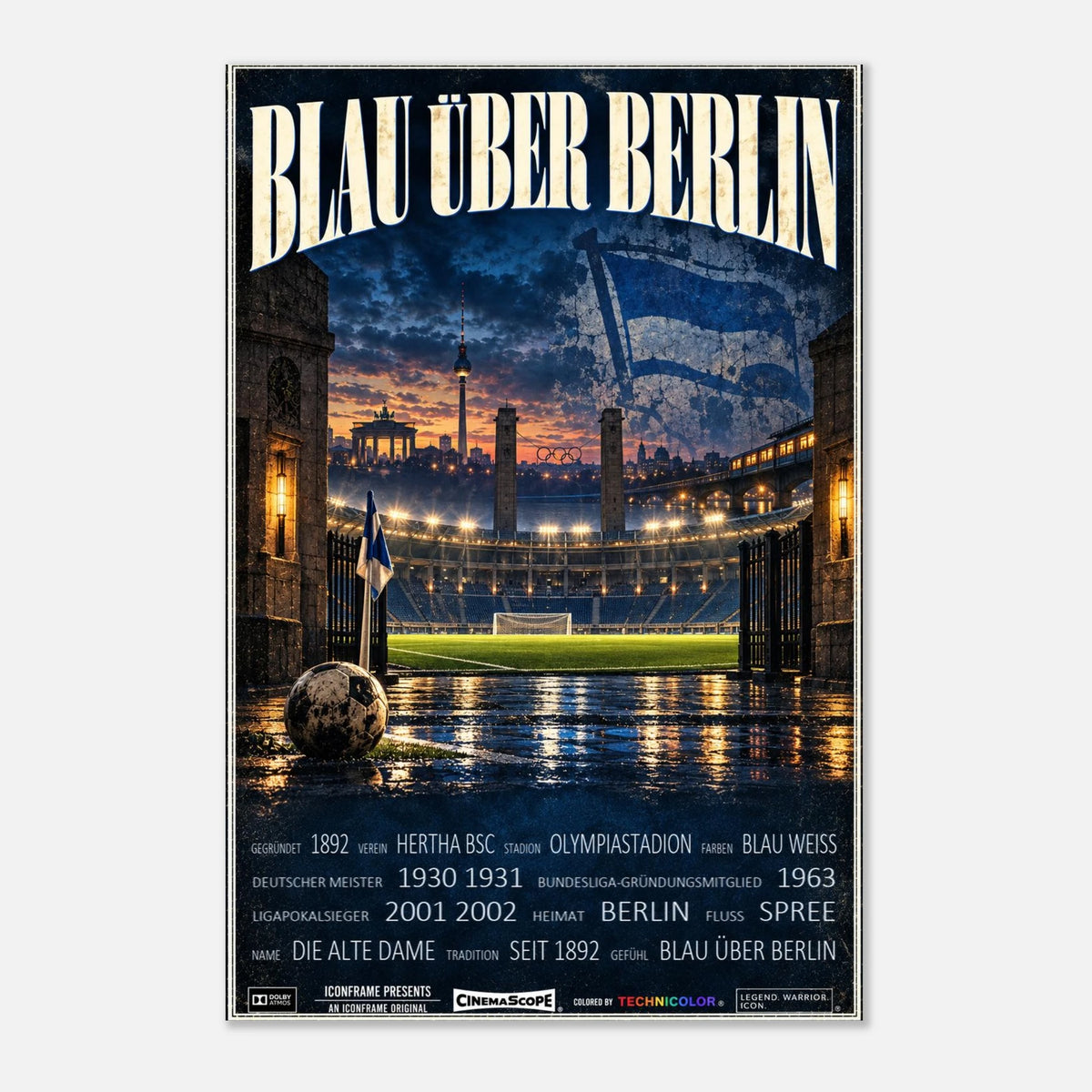 Hertha BSC Poster „Blau über Berlin“ – 30 × 45 cm, ohne Rahmen vor hellem Hintergrund