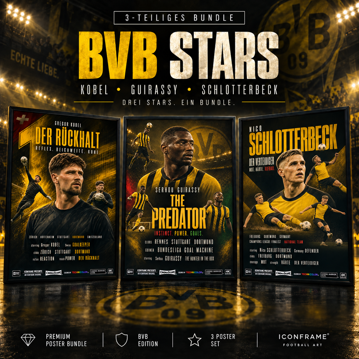 BVB Stars Fußballposter-Bundle mit Gregor Kobel, Serhou Guirassy und Nico Schlotterbeck