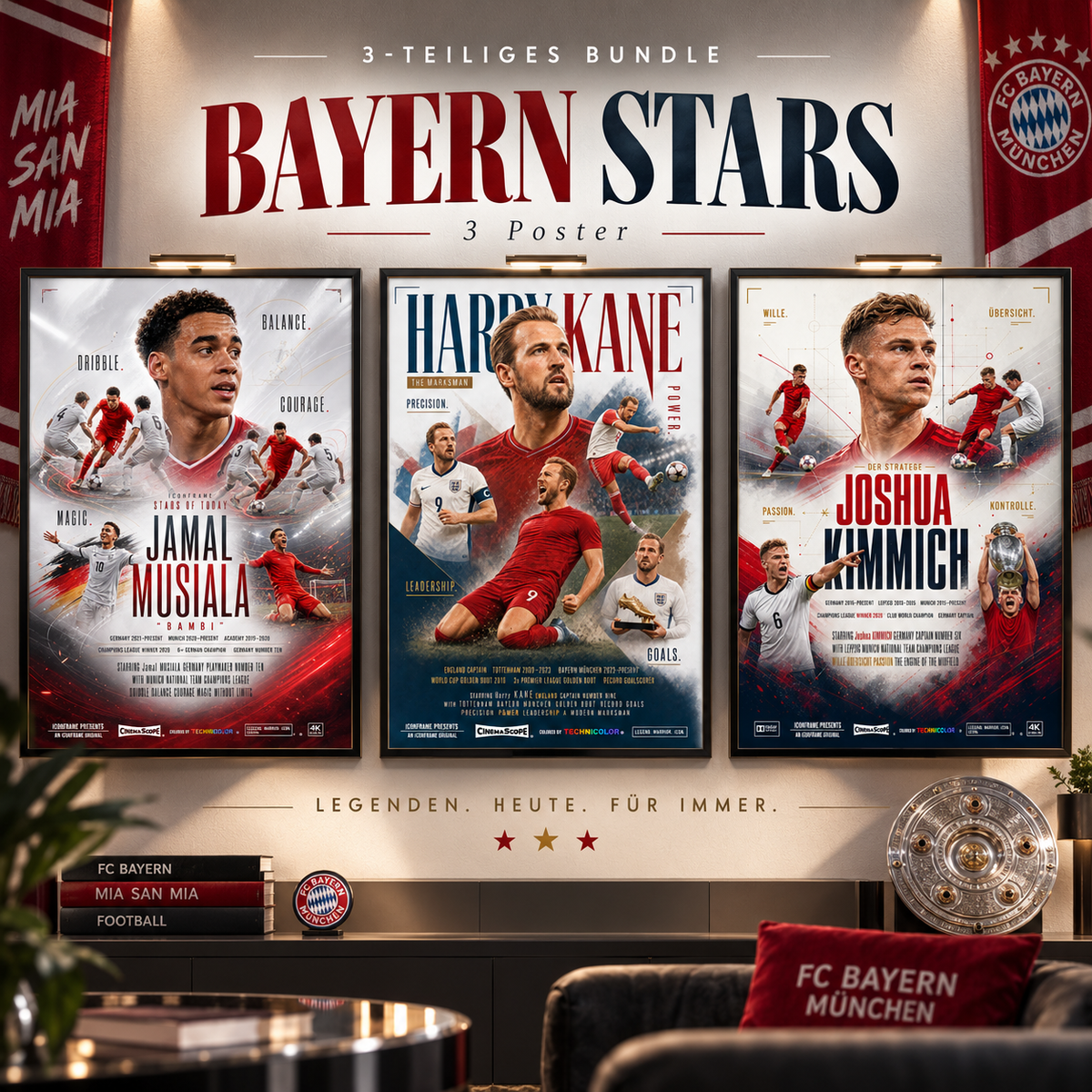 Bayern Stars Fußballposter-Bundle mit Jamal Musiala, Harry Kane und Joshua Kimmich