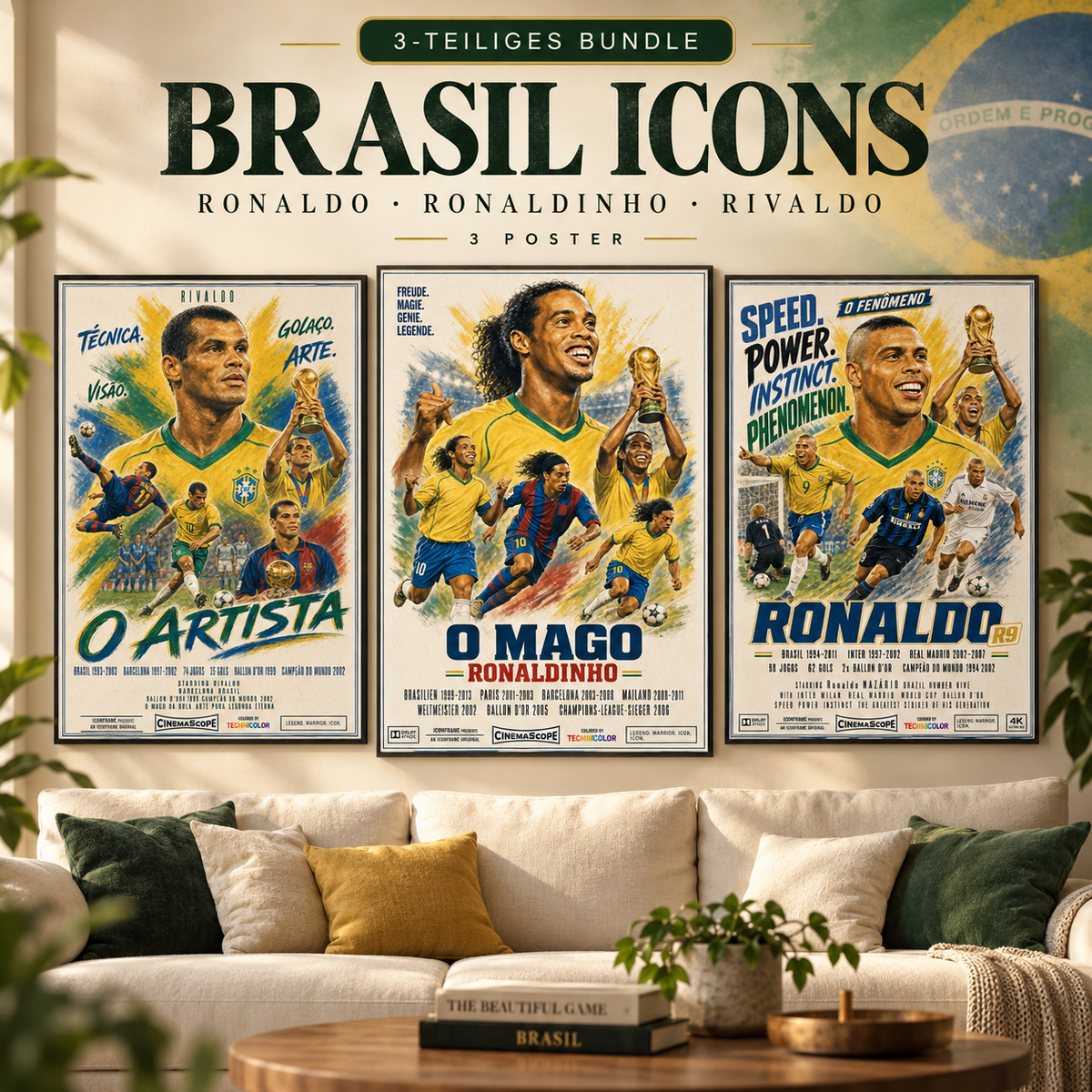 Brasil Icons Fußballposter-Bundle mit Ronaldo, Ronaldinho und Rivaldo