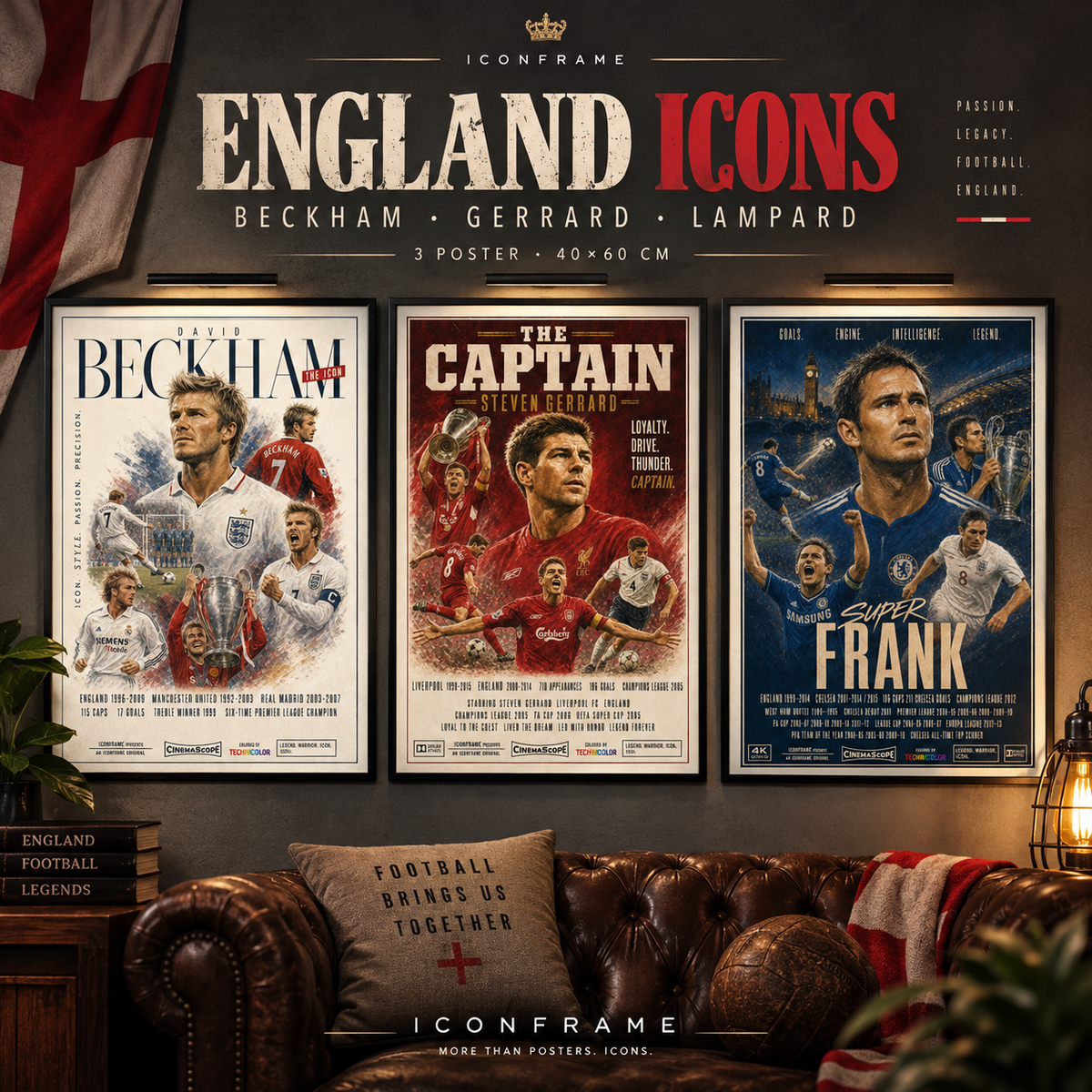 England Icons Fußballposter-Bundle mit David Beckham, Steven Gerrard und Frank Lampard