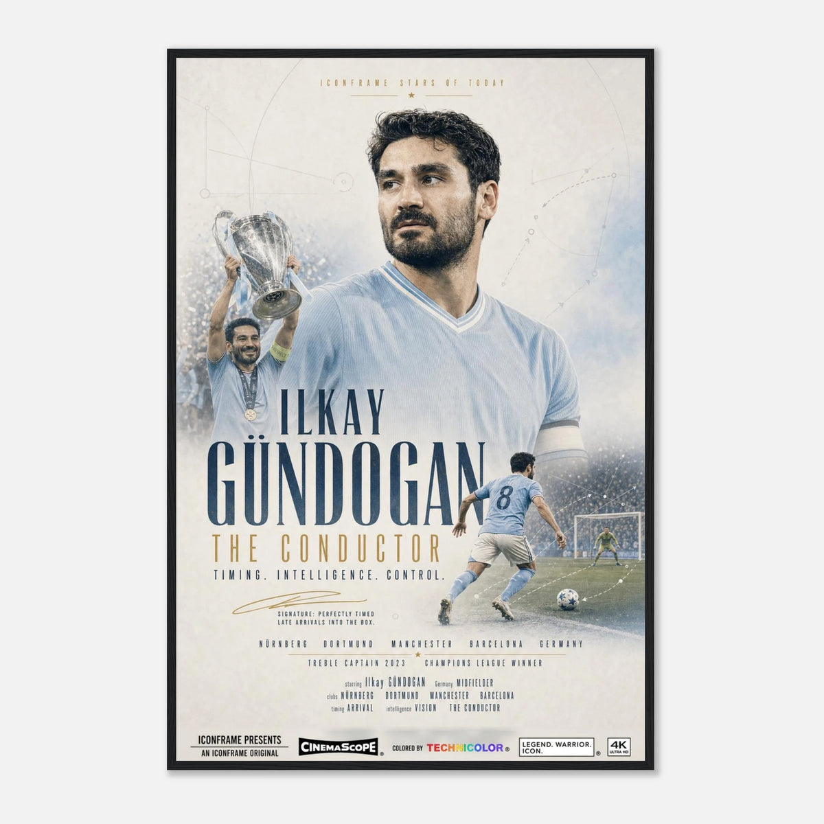 Ilkay Gündogan Fußballposter mit Rahmen in Schwarz vor grauem Hintergrund