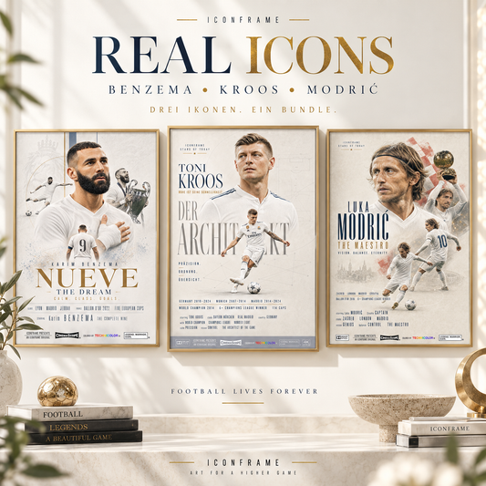 Real Icons Fußballposter-Bundle mit Karim Benzema, Toni Kroos und Luka Modrić