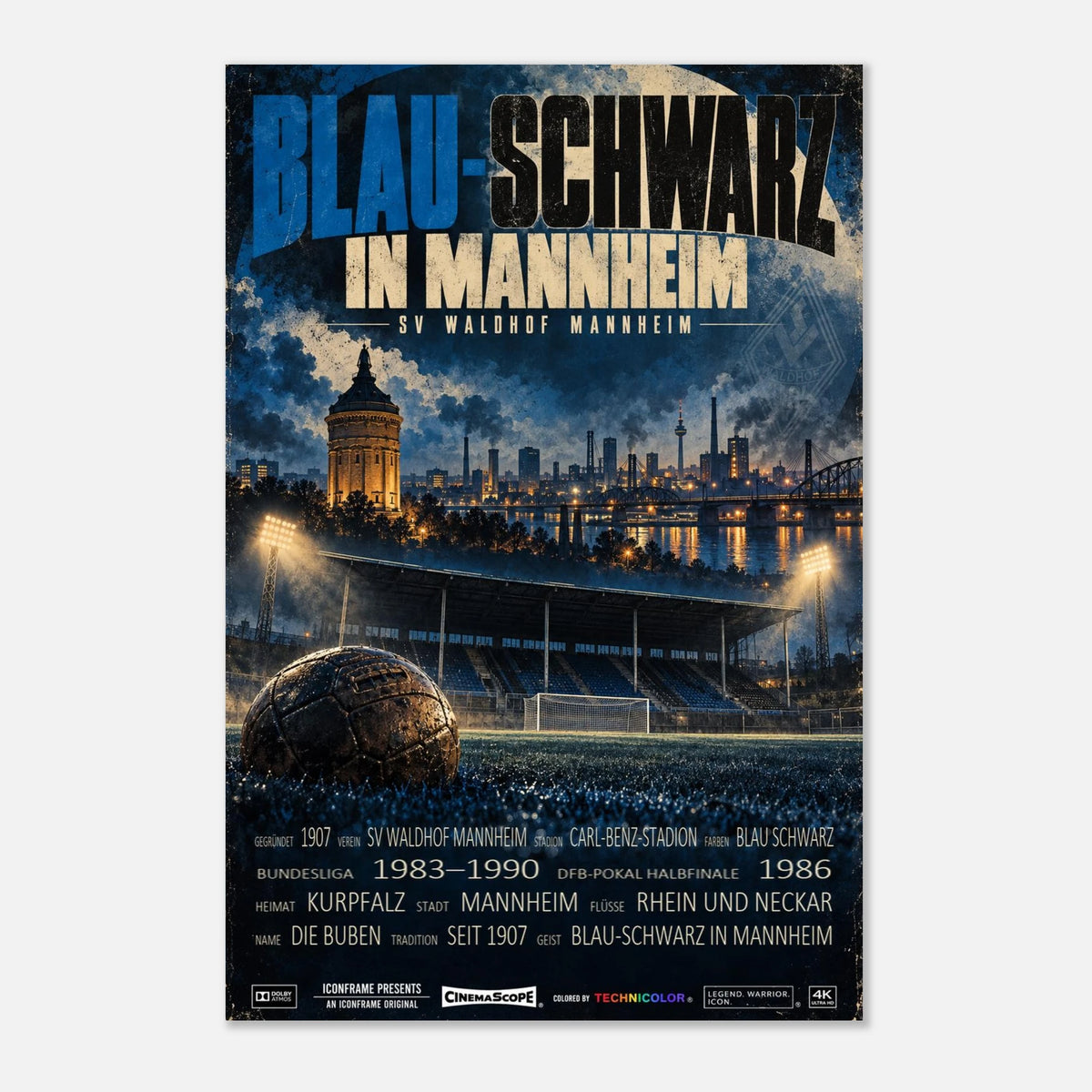 SV Waldhof Mannheim Poster „Blau-Schwarz in Mannheim“ – 60 × 90 cm, ohne Rahmen
