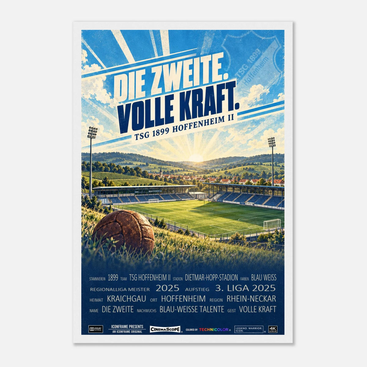 TSG 1899 Hoffenheim II Poster „Die Zweite. Volle Kraft.“ – 30 × 45 cm, mit weißem Holzrahmen