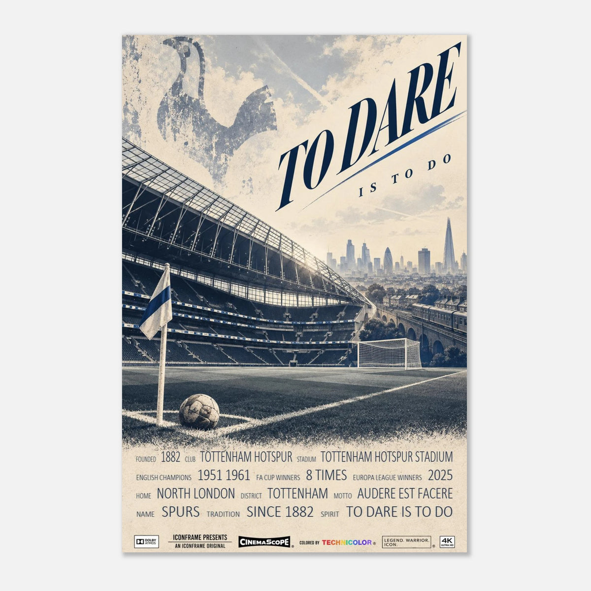 Tottenham Hotspur Poster „To Dare Is to Do“ – 30 × 45 cm, ohne Rahmen vor hellem Hintergrund