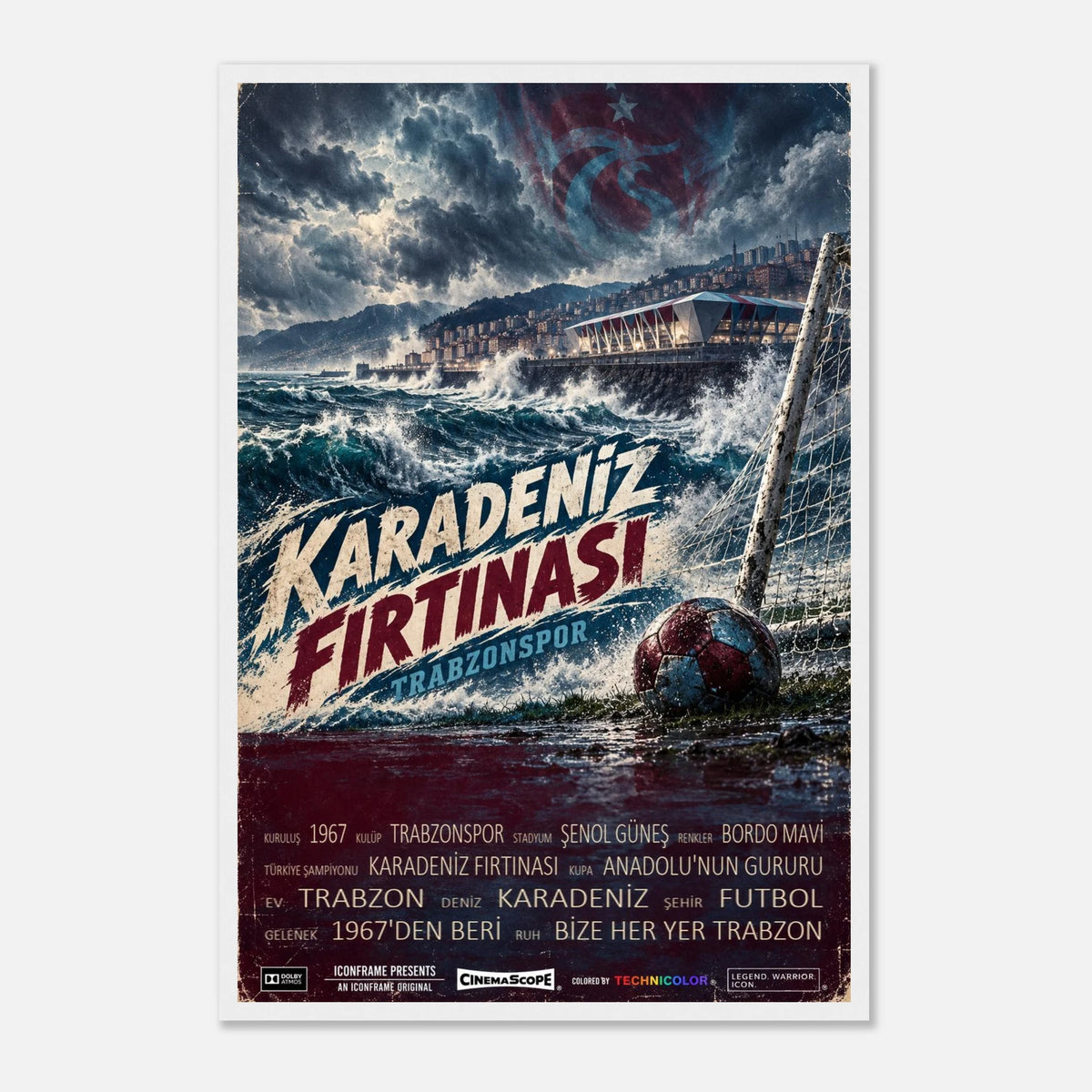 Trabzonspor Poster „Karadeniz Fırtınası“ – 40 × 60 cm, mit weißem Holzrahmen