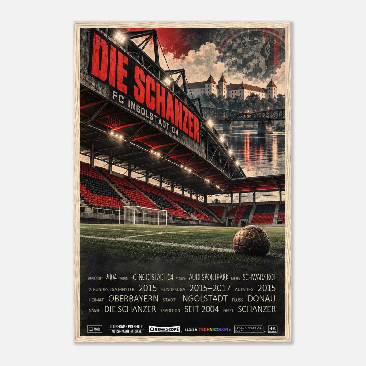 FC Ingolstadt 04 Poster „Die Schanzer“ – 40 × 60 cm, mit naturfarbenem Holzrahmen