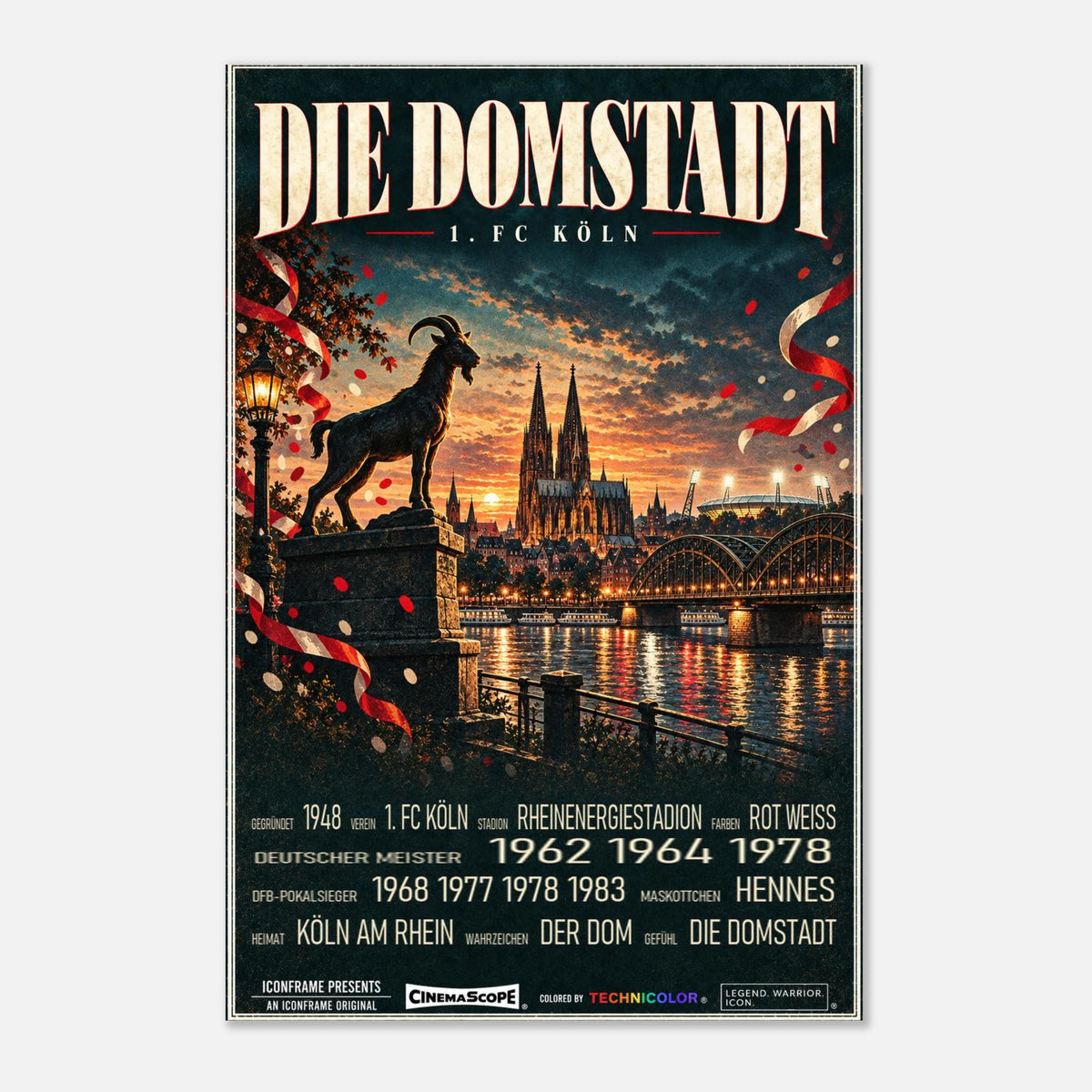 1. FC Köln Poster „Die Domstadt“ – 30 × 45 cm, ohne Rahmen vor hellem Hintergrund